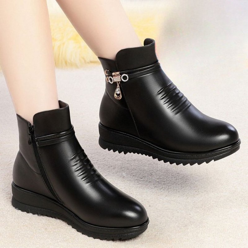 Leather Work Women Shoes - 2025 Winter Chunky Heel Women's Warm
