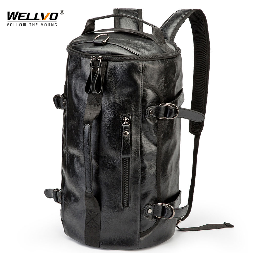 Leather Work Backpack - Men Leather Bucket Backpack Multifunctional Travel
