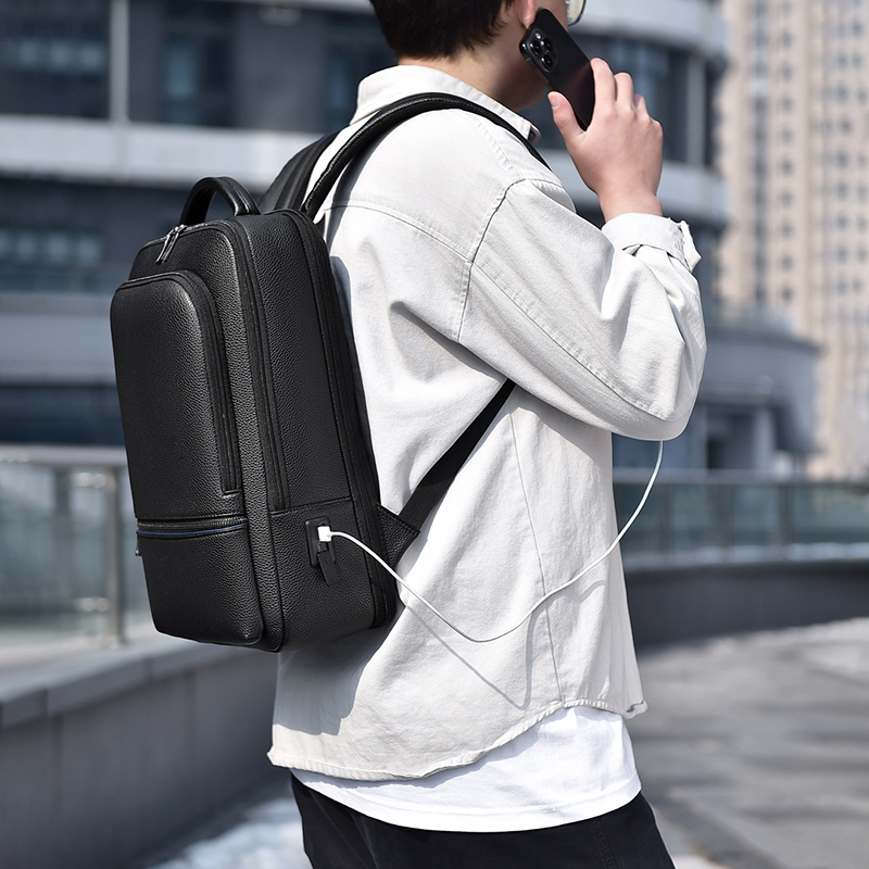 PU Leather Men's Backpack USB  - огляд і ціна Leather Work Backpack